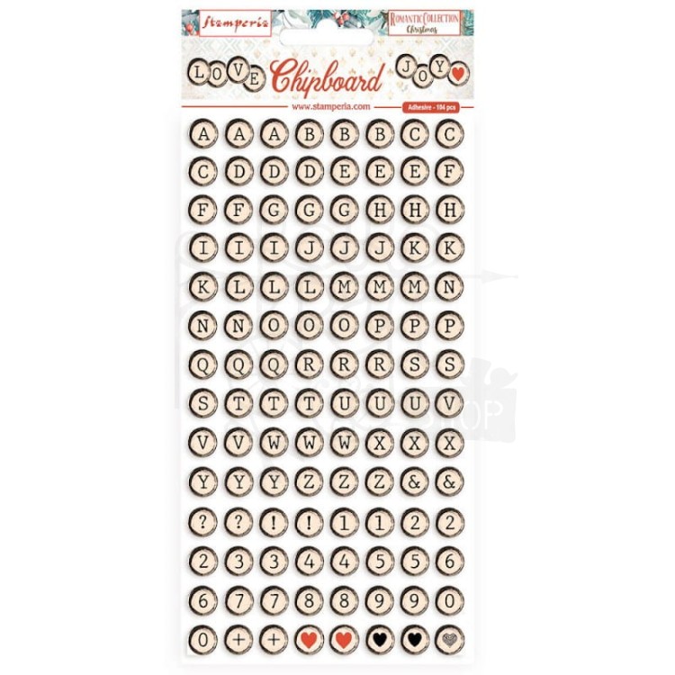 Ozdoby tekturowe samoprzylepne Chipboard Romantic Christmas Litery DFLCB43 Stamperia