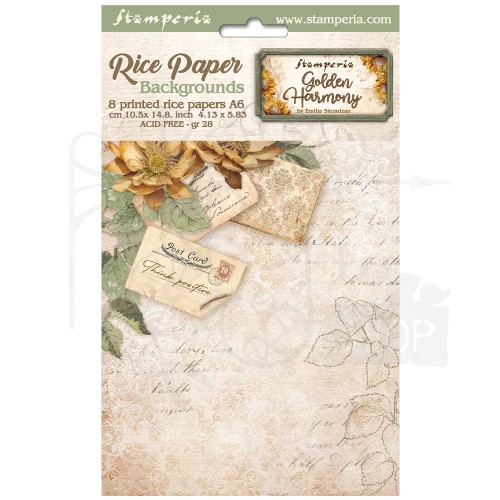 Papier ryżowy A6 Golden Harmony Backgrounds tła - zestaw 8szt DFSAK6029 Stamperia