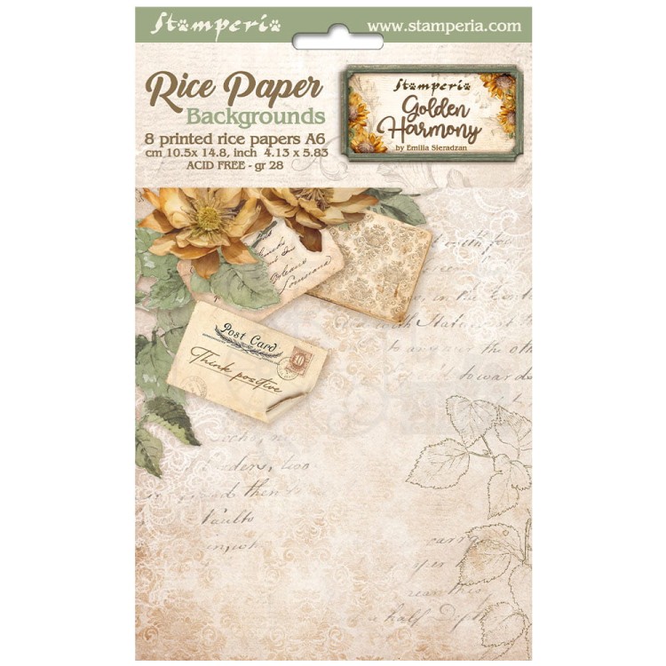 Papier ryżowy A6 Golden Harmony Backgrounds tła - zestaw 8szt DFSAK6029 Stamperia