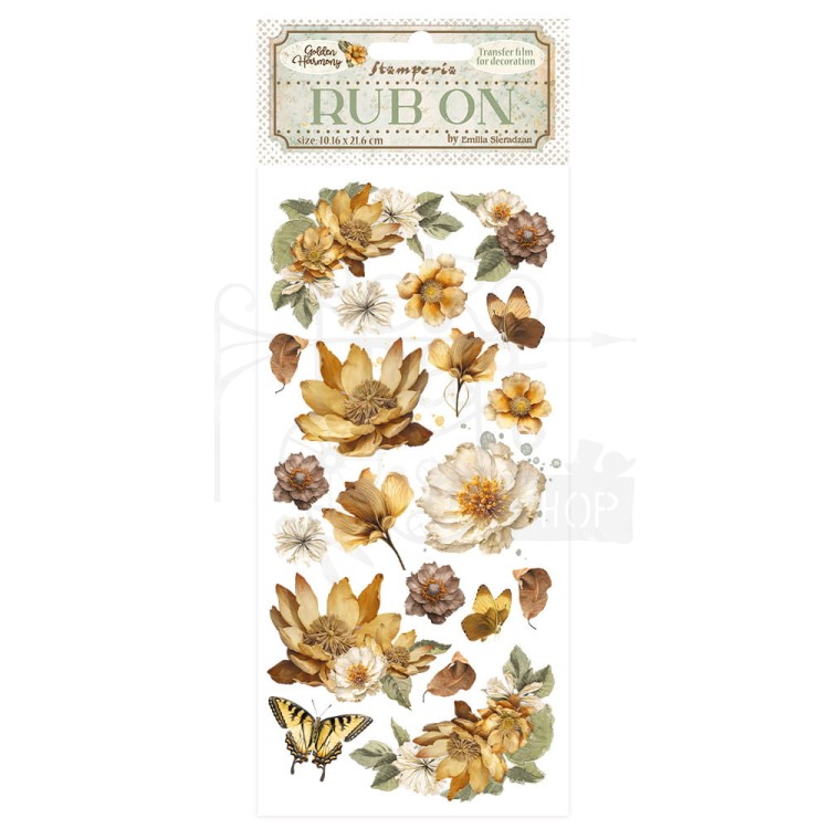 Rub-on transfer 10x21.6cm Golden Harmony Kwiatki DFLRB112 Stamperia