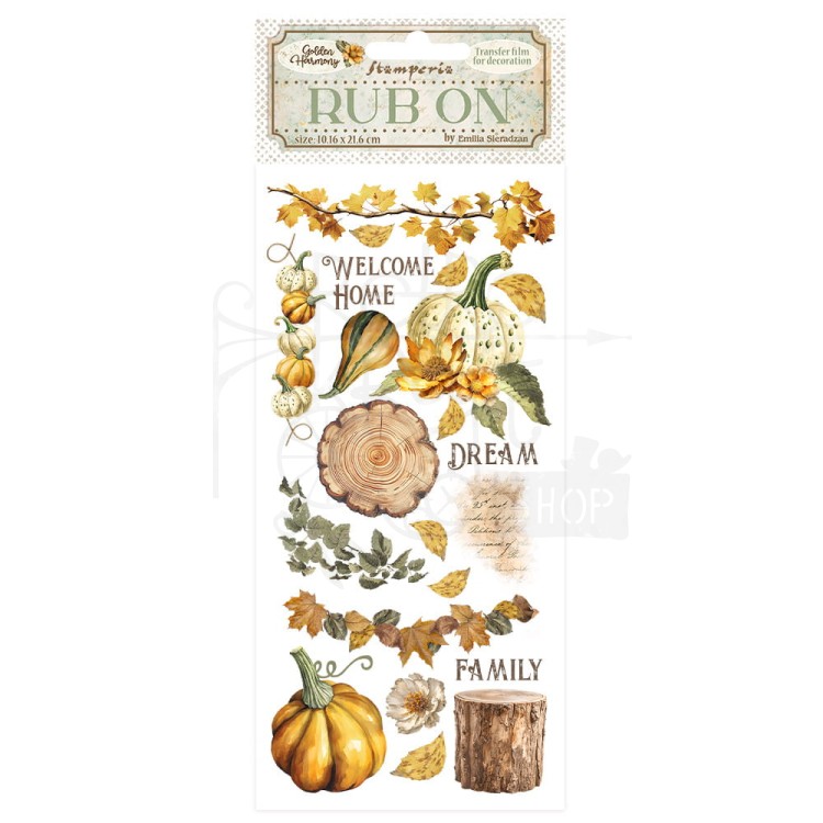Rub-on transfer 10x21.6cm Golden Harmony Dynia i inne DFLRB113 Stamperia