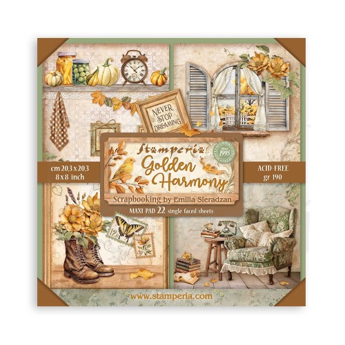 Zestaw papierów jednostronnych do scrapbookingu 20x20 Golden Harmony 22 arkusze SBBSXB05 Stamperia