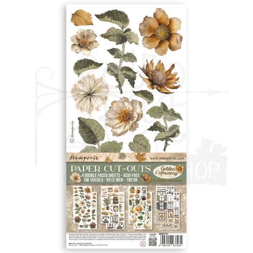 Ozdoby papierowe Die-cuts 15x30cm Golden Harmony 4 arkusze SBBCT01 Stamperia