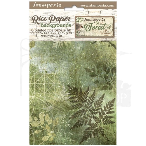 Papier ryżowy A6 Forest Backgrounds tła - zestaw 8szt DFSAK6030 Stamperia