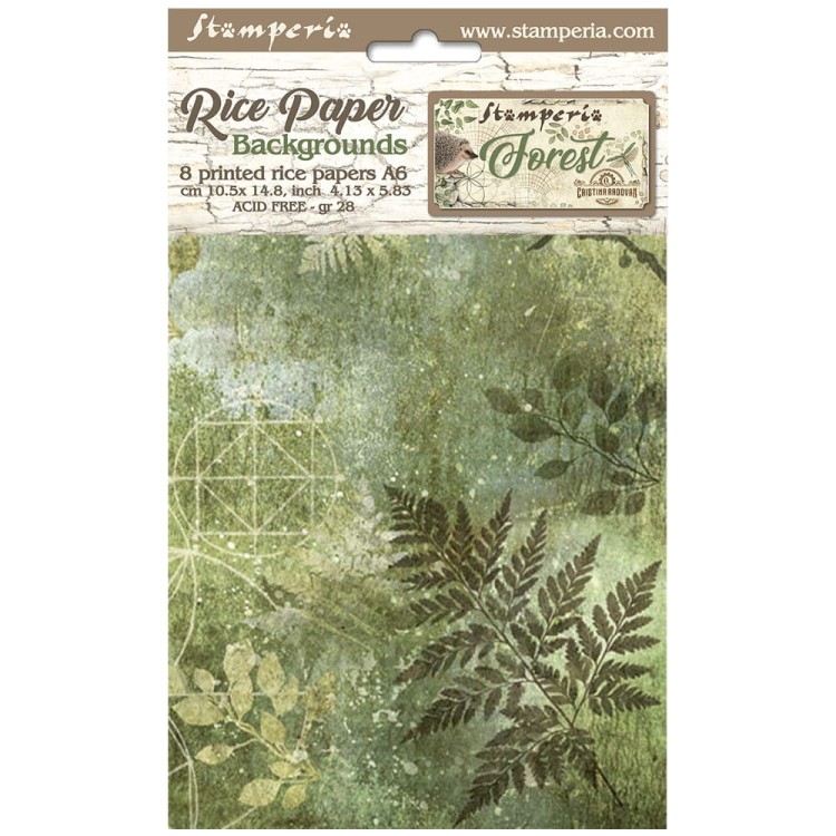 Papier ryżowy A6 Forest Backgrounds tła - zestaw 8szt DFSAK6030 Stamperia