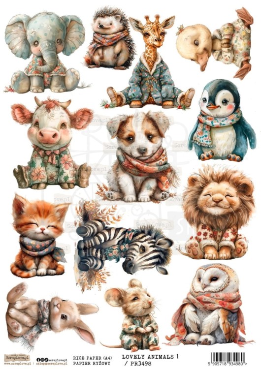 Papier ryżowy do decoupage A4 Lovely Animals 1 PR3498 ScrapLove
