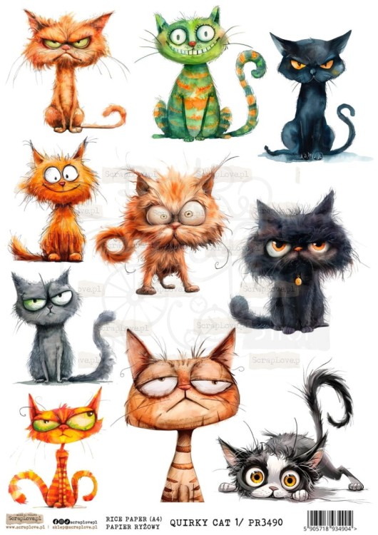 Papier ryżowy do decoupage A4 Quirky Cat 1 PR3490 ScrapLove