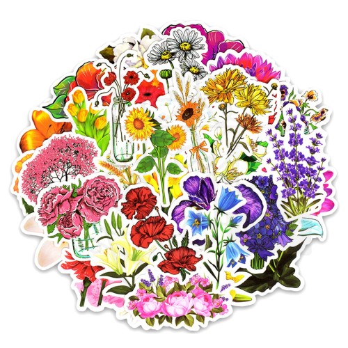Naklejki do scrapbookingu i art journalingu foliowe - Kwiaty - 50szt