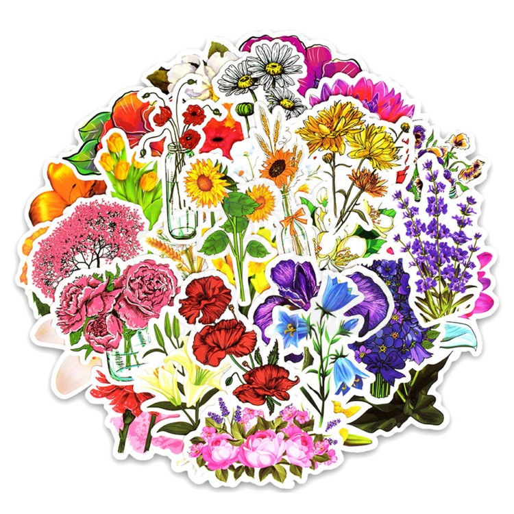 Naklejki do scrapbookingu i art journalingu foliowe - Kwiaty - 50szt