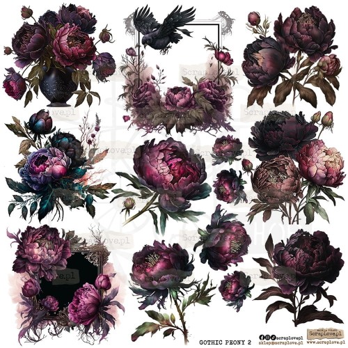 Naklejki do scrapbookingu i art journalingu Gothic Peony 2 - Gotyckie Piwonie 1 ScrapLove
