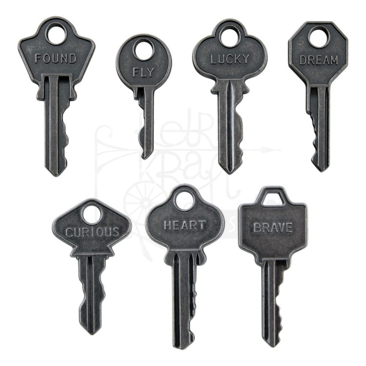 Ozdoby metalowe klucze Idea-Ology Word Keys 7szt TH94245 Tim Holtz