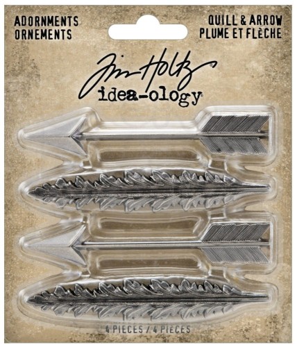 Ozdoby metalowe pióra i strzałki Idea-Ology Adornments Quill &amp; Arrow 4szt TH94220 Tim Holtz