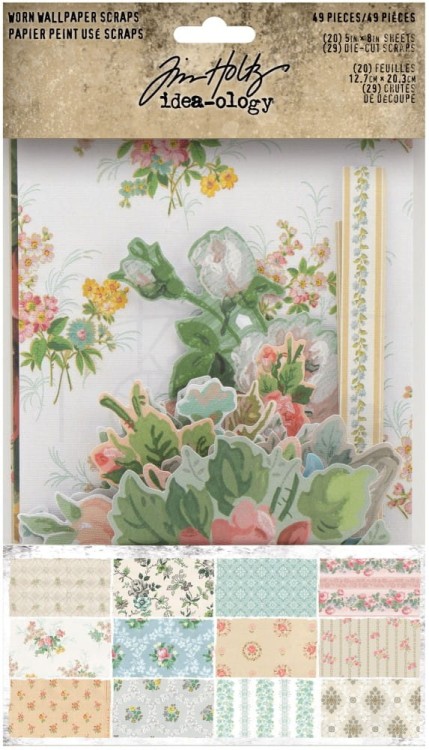 Ozdoby papierowe tapety Idea-Ology Worn Wallpaper Scraps 49szt TH94122 Tim Holtz