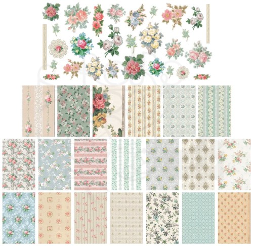 Ozdoby papierowe tapety Idea-Ology Worn Wallpaper Scraps 49szt TH94122 Tim Holtz