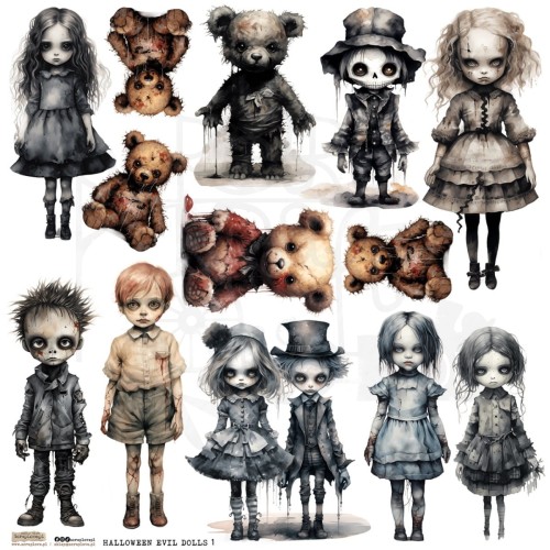 Naklejki do scrapbookingu i art journalingu Halloween Evil Dolls 1 ScrapLove