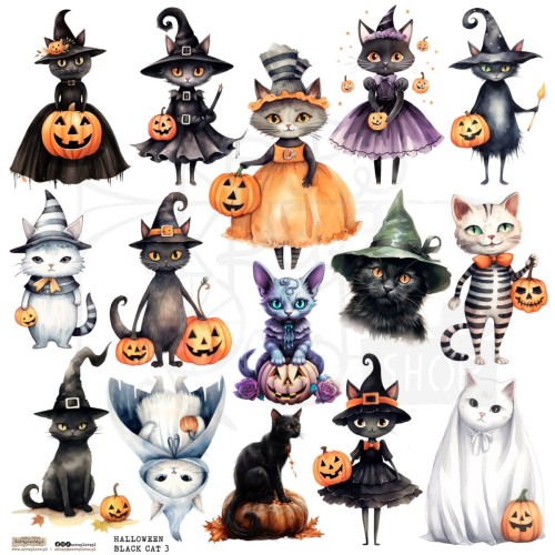 Naklejki do scrapbookingu i art journalingu Halloween Black Cat 3 ScrapLove
