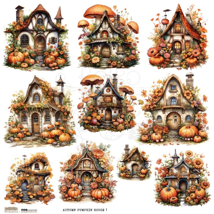 Naklejki do scrapbookingu i art journalingu Autumn Pumpkin Houses 1 ScrapLove