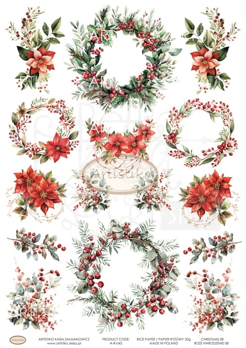 Papier ryżowy do decoupage A4 Boże Narodzenie 08 A-R-043 Artistiko