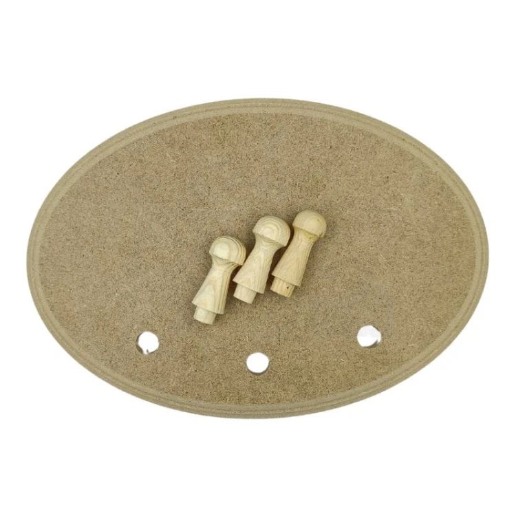 Wieszak owalny 18x26cm MDF z 3 dużymi kołkami