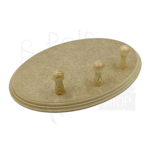 Wieszak owalny 18x26cm MDF z 3 dużymi kołkami