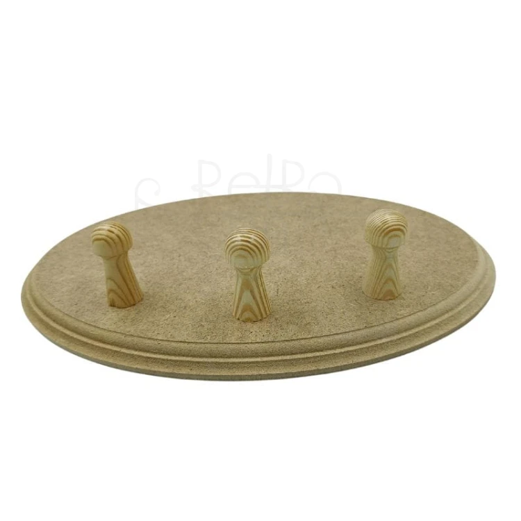 Wieszak owalny 18x26cm MDF z 3 dużymi kołkami