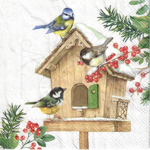 Serwetka 25x25 - Ptaszki i domek dla ptaków