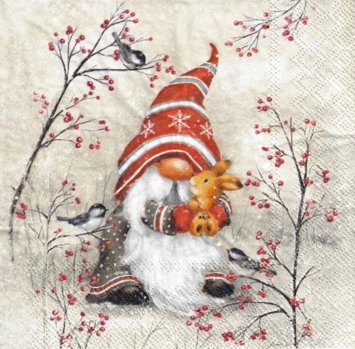 Serwetka 33x33 - Skrzat zajączek i ptaszki