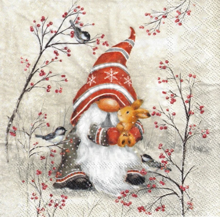 Serwetka 33x33 - Skrzat zajączek i ptaszki