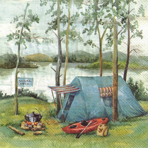 Serwetka 33x33 - Biwak w lesie na jeziorem