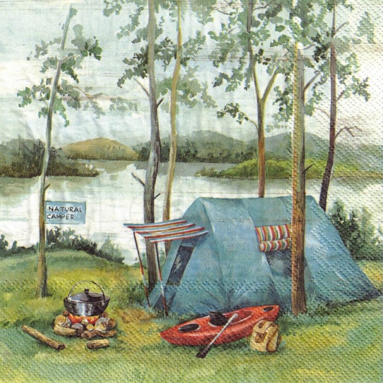 Serwetka 33x33 - Biwak w lesie na jeziorem