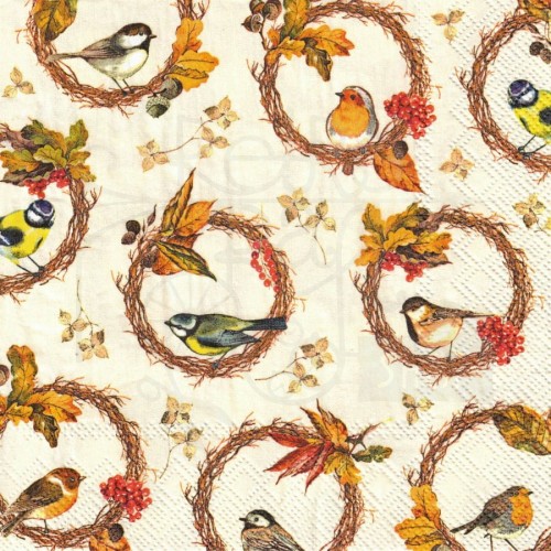 Serwetka 33x33 - Ptaki w jesiennych wiankach