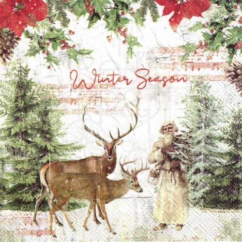 Serwetka 33x33 - Winter Season renifery choinki