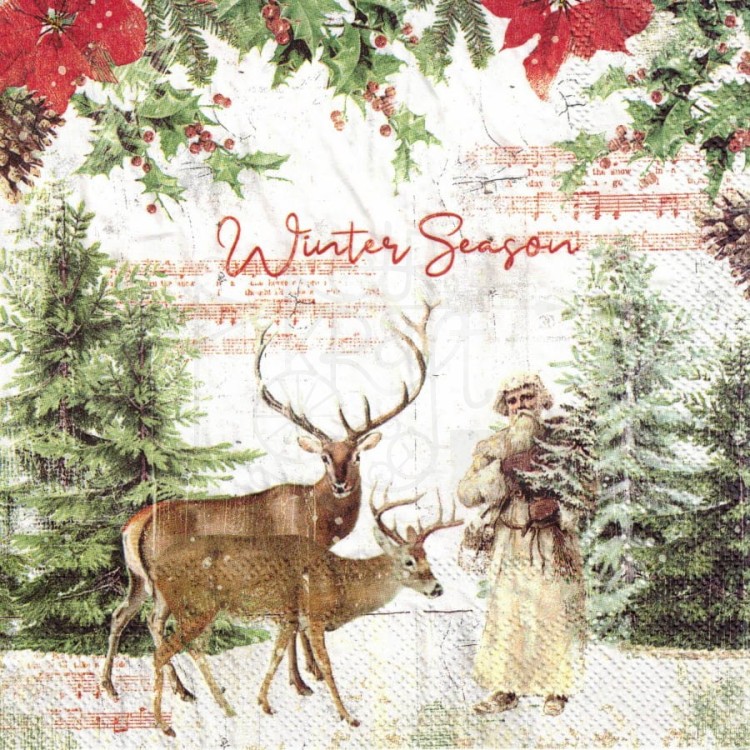 Serwetka 33x33 - Winter Season renifery choinki