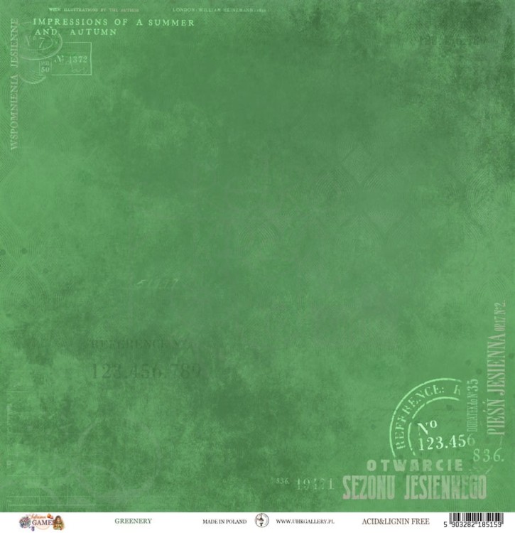 Papier do scrapbookingu 30x30 Autumn Games GREENERY UHK Gallery