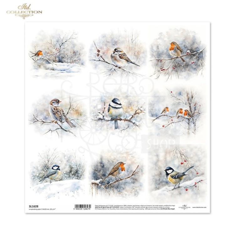 Papier do scrapbookingu 30x30 Zimowe ptaki SL1628 ITD Collection