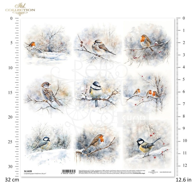 Papier do scrapbookingu 30x30 Zimowe ptaki SL1628 ITD Collection