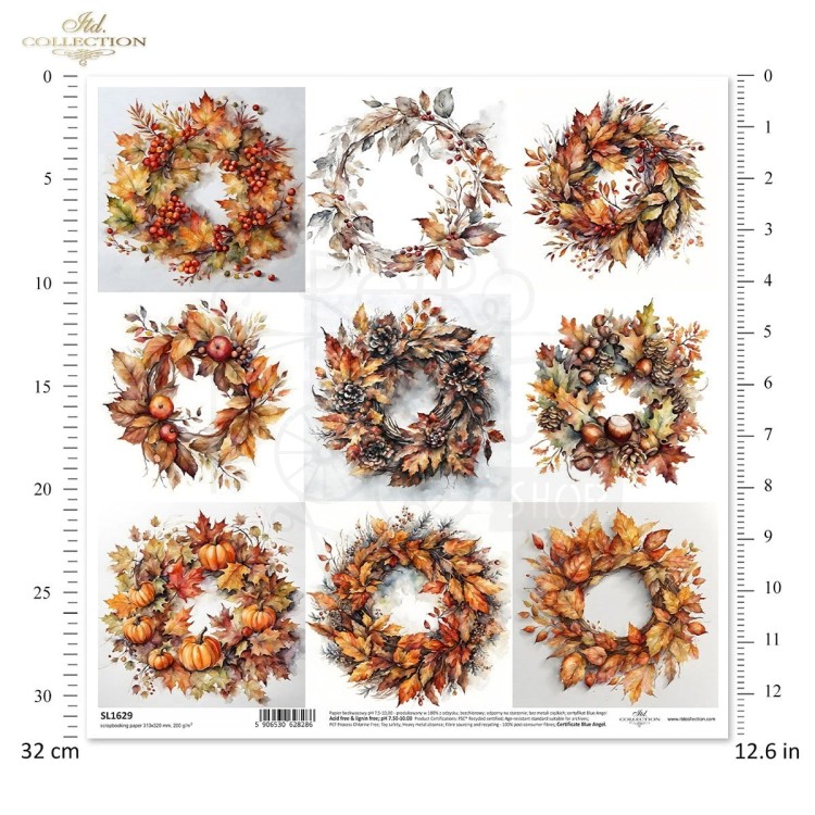 Papier do scrapbookingu 30x30 Jesienne wianki SL1629 ITD Collection