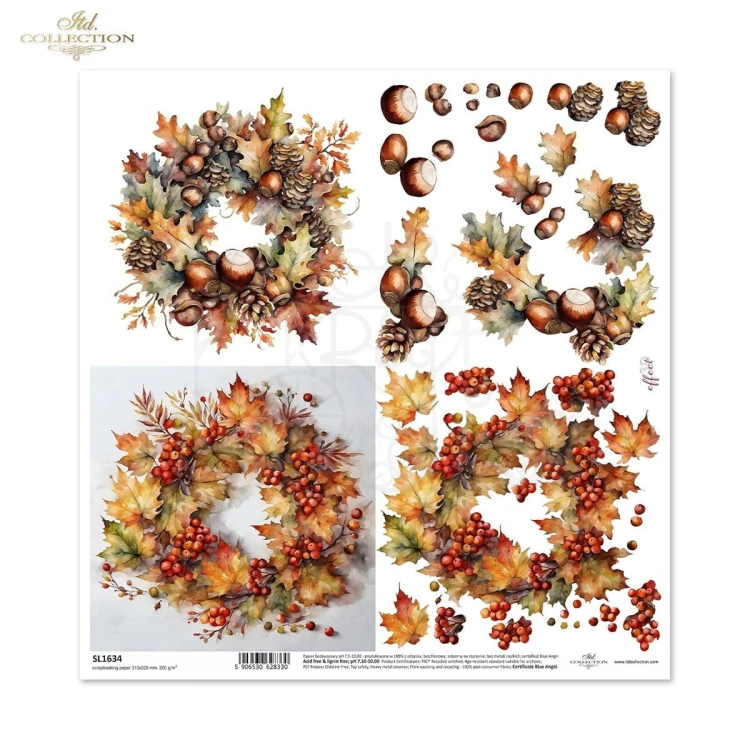 Papier do scrapbookingu 30x30 Jesienne wianki SL1634 ITD Collection