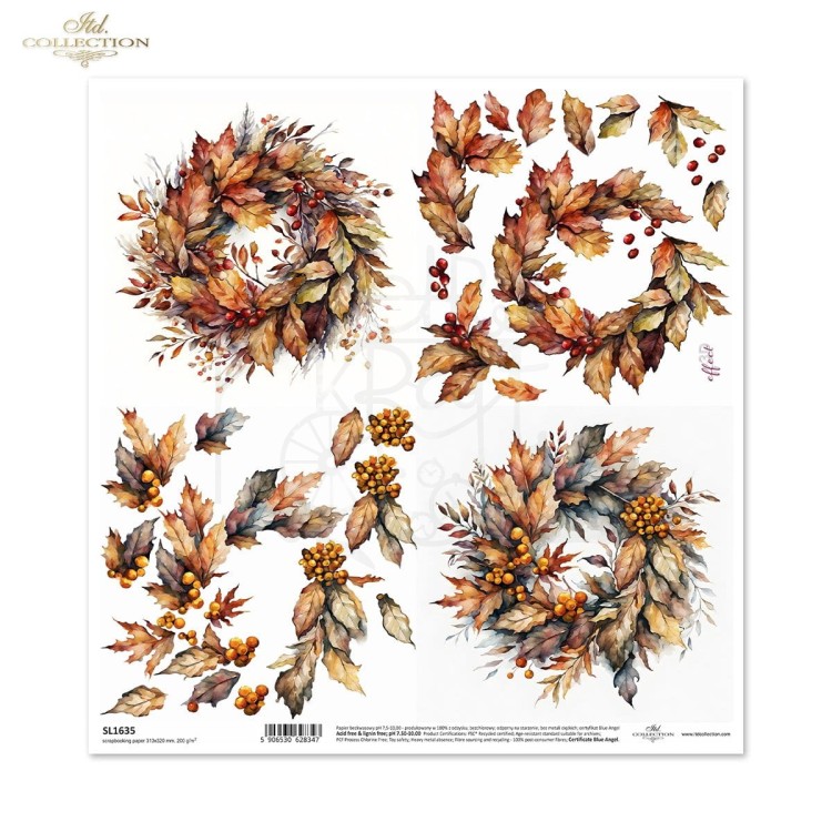 Papier do scrapbookingu 30x30 Jesienne wianki SL1635 ITD Collection