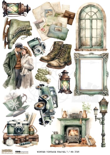 Papier ryżowy do decoupage A4 Winter Vintage Travel 1 3725 ScrapLove