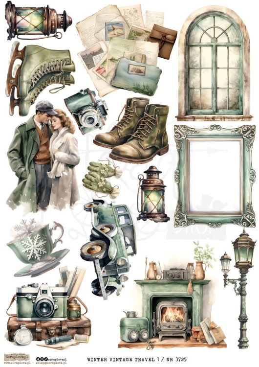 Papier ryżowy do decoupage A4 Winter Vintage Travel 1 3725 ScrapLove