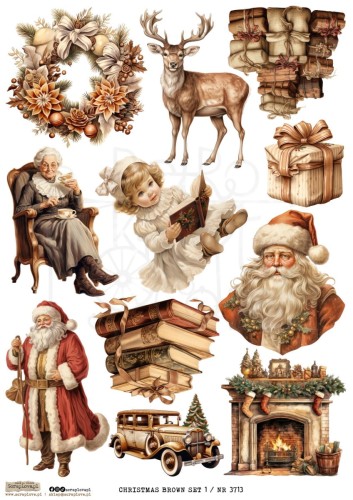 Papier ryżowy do decoupage A4 Christmas Brown Set 1 3713 ScrapLove