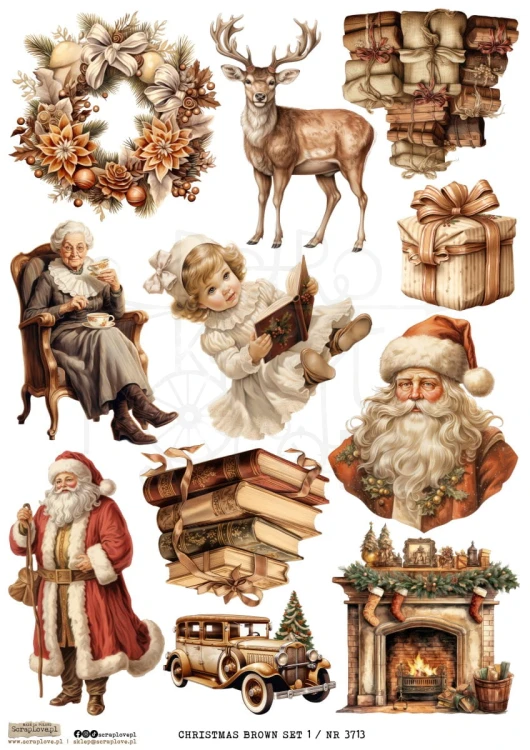 Papier ryżowy do decoupage A4 Christmas Brown Set 1 3713 ScrapLove