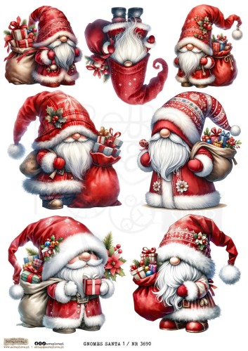 Papier ryżowy do decoupage A4 Gnomes Santa 1 3690 ScrapLove