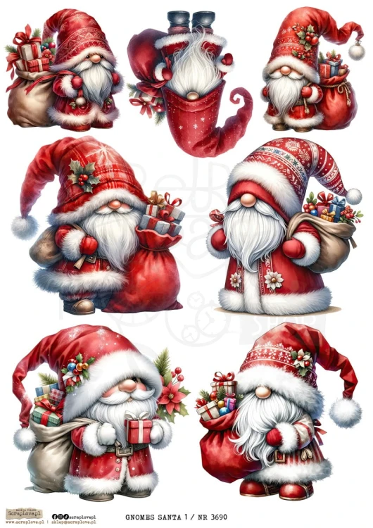 Papier ryżowy do decoupage A4 Gnomes Santa 1 3690 ScrapLove