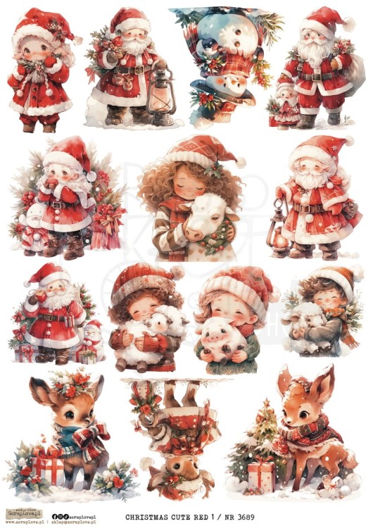 Papier ryżowy do decoupage A4 Christmas Cute Red 1 3689 ScrapLove