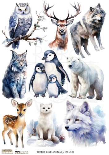 Papier ryżowy do decoupage A4 Winter Wild Animals 1 3686 ScrapLove