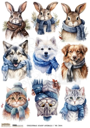 Papier ryżowy do decoupage A4 Christmas Scarf Animals 3684 ScrapLove