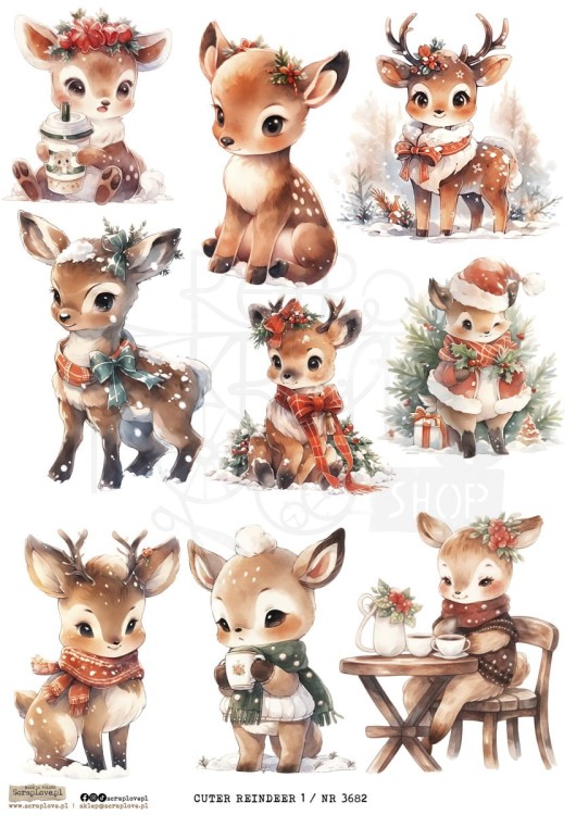 Papier ryżowy do decoupage A4 Cuter Reindeer 1 3682 ScrapLove