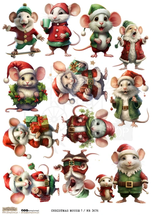 Papier ryżowy do decoupage A4 Christmas Mouse 1 3676 ScrapLove